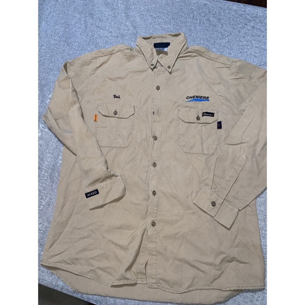 Workrite Flame Resistant Khaki Button Up Shirt Large Men's Workwear